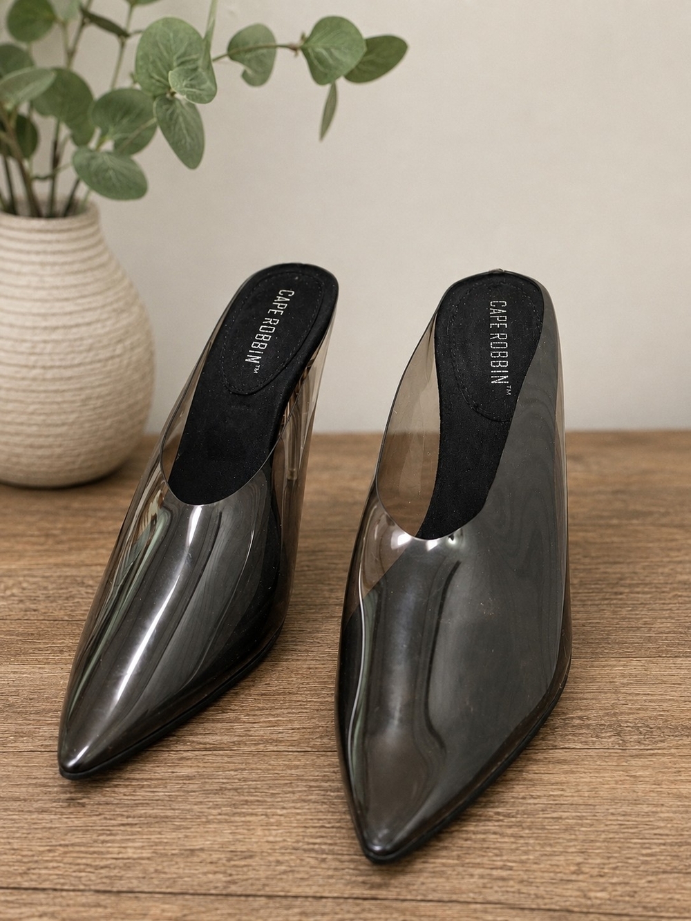 Cape Robbin Black Smoke Pointed-Toe Mule Heels
